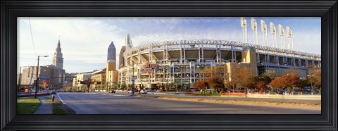Framed Low angle view of baseball stadium, Jacobs Field, Cleveland, Ohio, USA Print