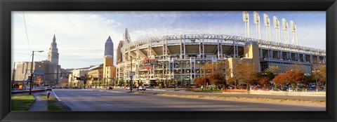 Framed Low angle view of baseball stadium, Jacobs Field, Cleveland, Ohio, USA Print