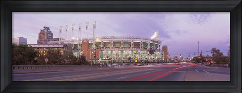 Framed Baseball stadium at the roadside, Jacobs Field, Cleveland, Cuyahoga County, Ohio, USA Print