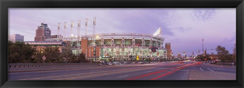 Framed Baseball stadium at the roadside, Jacobs Field, Cleveland, Cuyahoga County, Ohio, USA Print