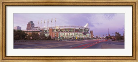 Framed Baseball stadium at the roadside, Jacobs Field, Cleveland, Cuyahoga County, Ohio, USA Print