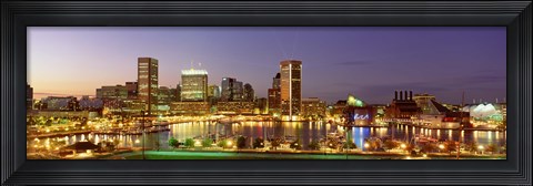 Framed USA, Maryland, Baltimore, City at night viewed from Federal Hill Park Print