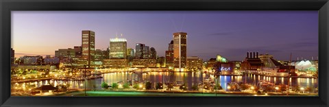 Framed USA, Maryland, Baltimore, City at night viewed from Federal Hill Park Print