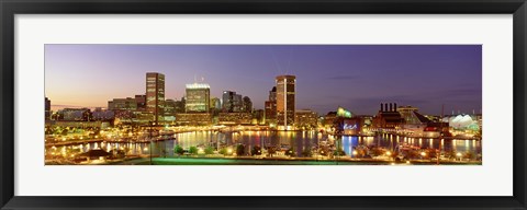 Framed USA, Maryland, Baltimore, City at night viewed from Federal Hill Park Print