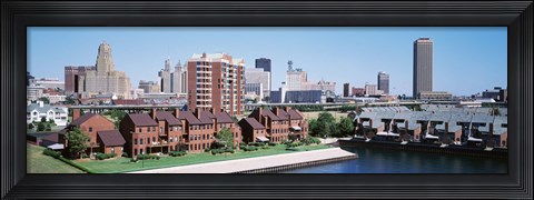 Framed High Angle View Of City Buildings, Erie Basin Marina, Buffalo, New York State, USA Print