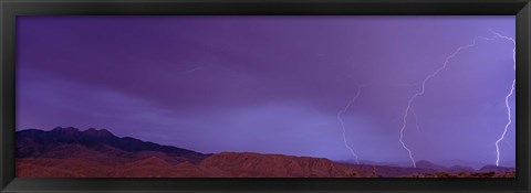 Framed Clouds lightning over the mountains, Mt Four Peaks, Phoenix, Arizona, USA Print