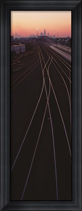 Framed USA, Illinois, Chicago, Cicero, Railroad tracks at dawn Print