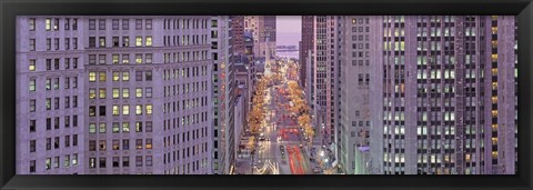 Framed Aerial View Of An Urban Street, Michigan Avenue, Chicago, Illinois, USA Print