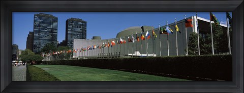 Framed Government building in a city, United Nations Building, Central Park, Manhattan, New York City, New York State, USA Print