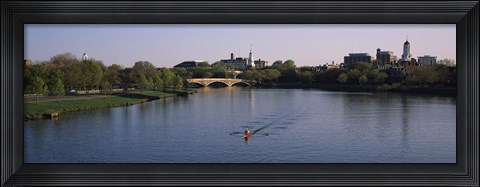Framed Boat in a river, Charles River, Boston &amp; Cambridge, Massachusetts, USA Print