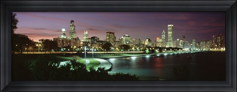Framed Chicago Lit Up at Night Print