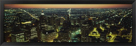 Framed High Angle View of Detroit at Night Print