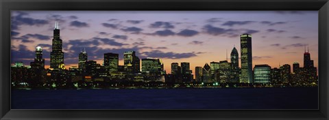 Framed Chicago Skyline at Dusk Print