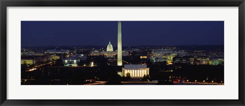 Framed Buildings Lit Up At Night, Washington Monument, Washington DC, District Of Columbia, USA Print