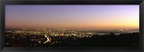 Framed Aerial view of buildings in a city at dusk from Hollywood Hills, Hollywood, City of Los Angeles, California, USA Print