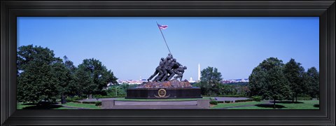 Framed War memorial with Washington Monument in the background, Iwo Jima Memorial, Arlington, Virginia, USA Print
