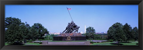 Framed War memorial with Washington Monument in the background, Iwo Jima Memorial, Arlington, Virginia, USA Print