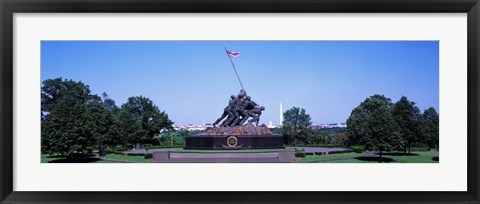 Framed War memorial with Washington Monument in the background, Iwo Jima Memorial, Arlington, Virginia, USA Print