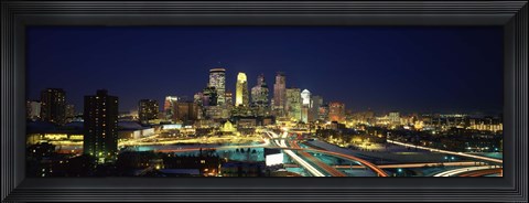 Framed Buildings lit up at night in a city, Minneapolis, Hennepin County, Minnesota, USA Print