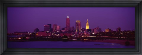 Framed Cleveland, Ohio Lit Up at Night Print