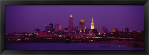 Framed Cleveland, Ohio Lit Up at Night Print