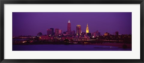 Framed Cleveland, Ohio Lit Up at Night Print