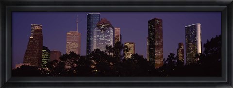Framed Buildings in a city lit up at dusk, Houston, Harris county, Texas, USA Print