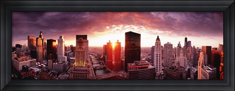 Framed Sunset River View, Chicago, IL Print