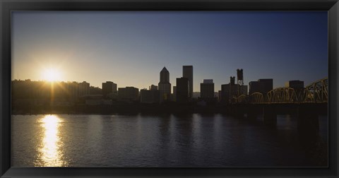 Framed Buildings along the waterfront at sunset, Willamette River, Portland, Oregon, USA Print