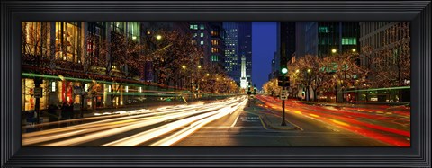 Framed Blurred Motion, Cars, Michigan Avenue, Christmas Lights, Chicago, Illinois, USA Print