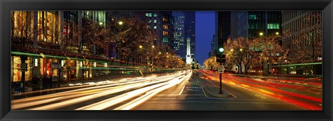 Framed Blurred Motion, Cars, Michigan Avenue, Christmas Lights, Chicago, Illinois, USA Print