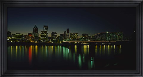 Framed Buildings lit up at night, Willamette River, Portland, Oregon, USA Print