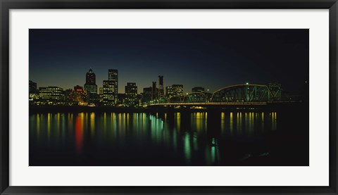 Framed Buildings lit up at night, Willamette River, Portland, Oregon, USA Print