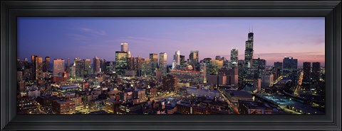 Framed Chicago with Purple Sky at Night Print