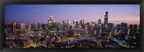 Framed Chicago with Purple Sky at Night Print