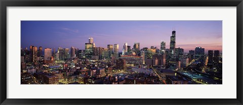 Framed Chicago with Purple Sky at Night Print