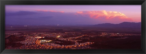 Framed Aerial view of a city lit up at sunset, Phoenix, Maricopa County, Arizona, USA Print