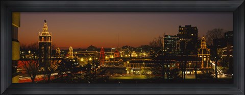 Framed Buildings lit up at night, La Giralda, Kansas City, Missouri, USA Print