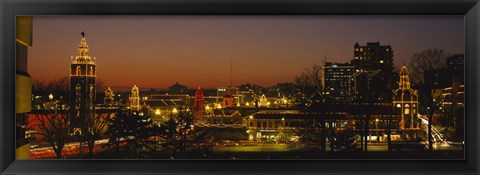 Framed Buildings lit up at night, La Giralda, Kansas City, Missouri, USA Print