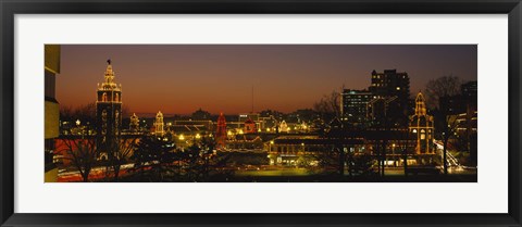 Framed Buildings lit up at night, La Giralda, Kansas City, Missouri, USA Print