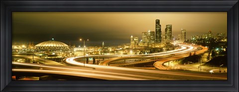 Framed Buildings lit up at night, Seattle, Washington State, USA Print