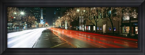 Framed Blurred Motion Of Cars Along Michigan Avenue Illuminated With Christmas Lights, Chicago, Illinois, USA Print