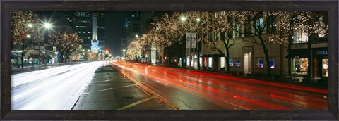 Framed Blurred Motion Of Cars Along Michigan Avenue Illuminated With Christmas Lights, Chicago, Illinois, USA Print