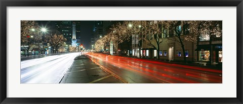 Framed Blurred Motion Of Cars Along Michigan Avenue Illuminated With Christmas Lights, Chicago, Illinois, USA Print