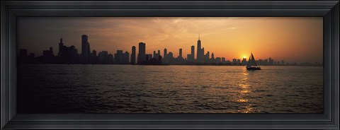 Framed Silhouette of buildings at the waterfront, Navy Pier, Chicago, Illinois, USA Print