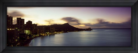 Framed Sunrise at Waikiki Beach Honolulu HI USA Print