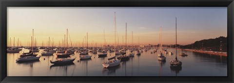 Framed Sunset &amp; harbor Chicago IL USA Print