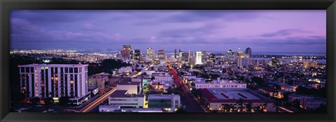 Framed San Diego Skyline at dusk Print