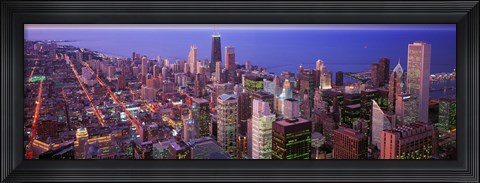 Framed Aerial View of Chicago with Purple Sky Print