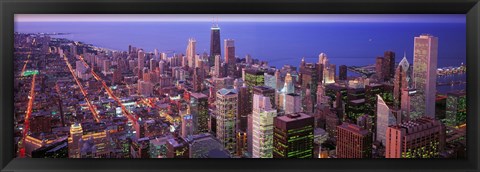 Framed Aerial View of Chicago with Purple Sky Print